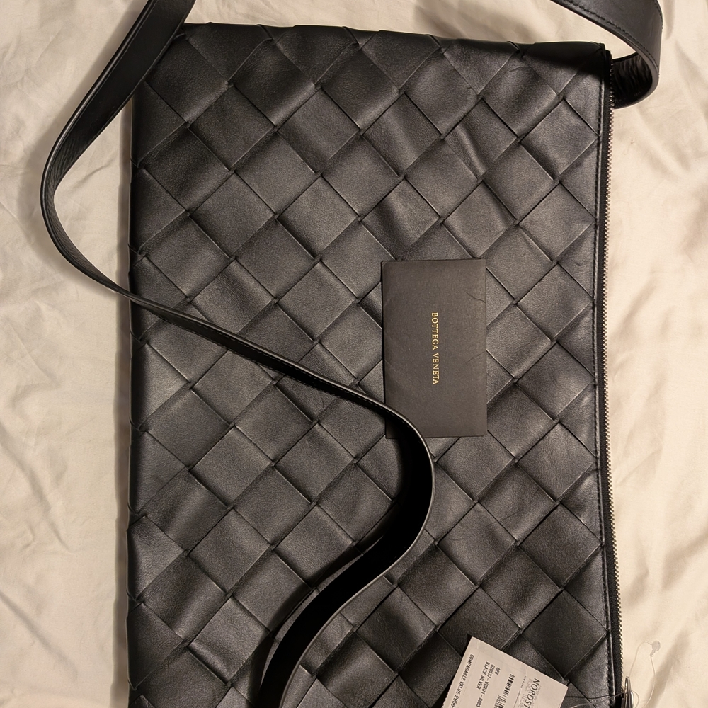 Bottega Veneta Dark Gray Woven Leather Messenger Bag